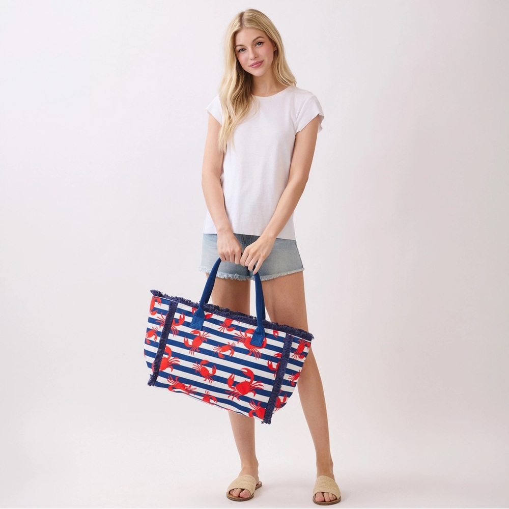 Crab Stripe Fringe Tote Bag - Picture 7 of 10